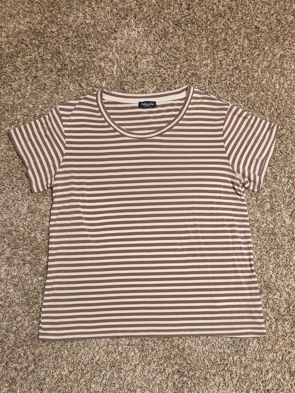 SPLENDID Taupe & White Striped Short Sleeve Tee